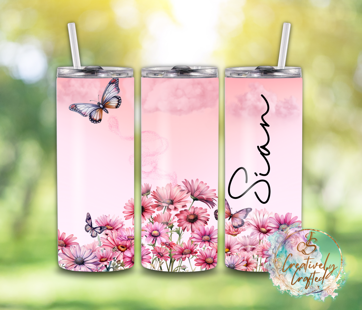 20oz Steel Tumbler - Personalised Pink Flowers Design