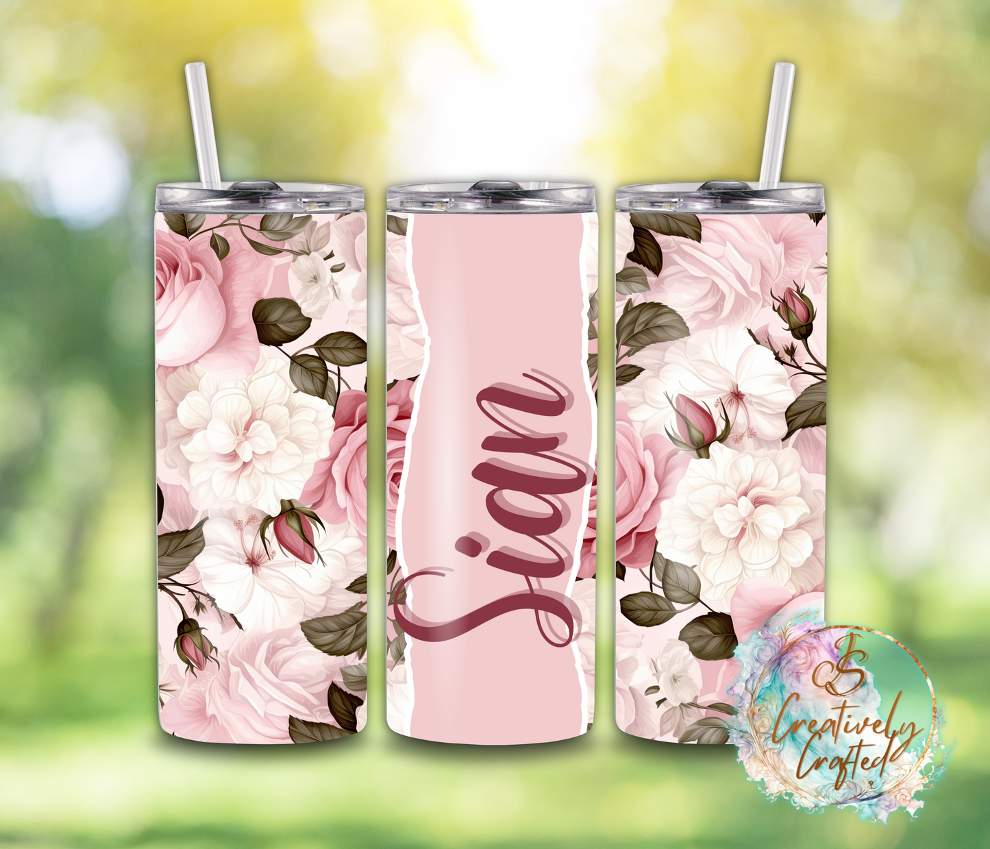 20oz Steel Tumbler - Personalised Pink Flowers Design