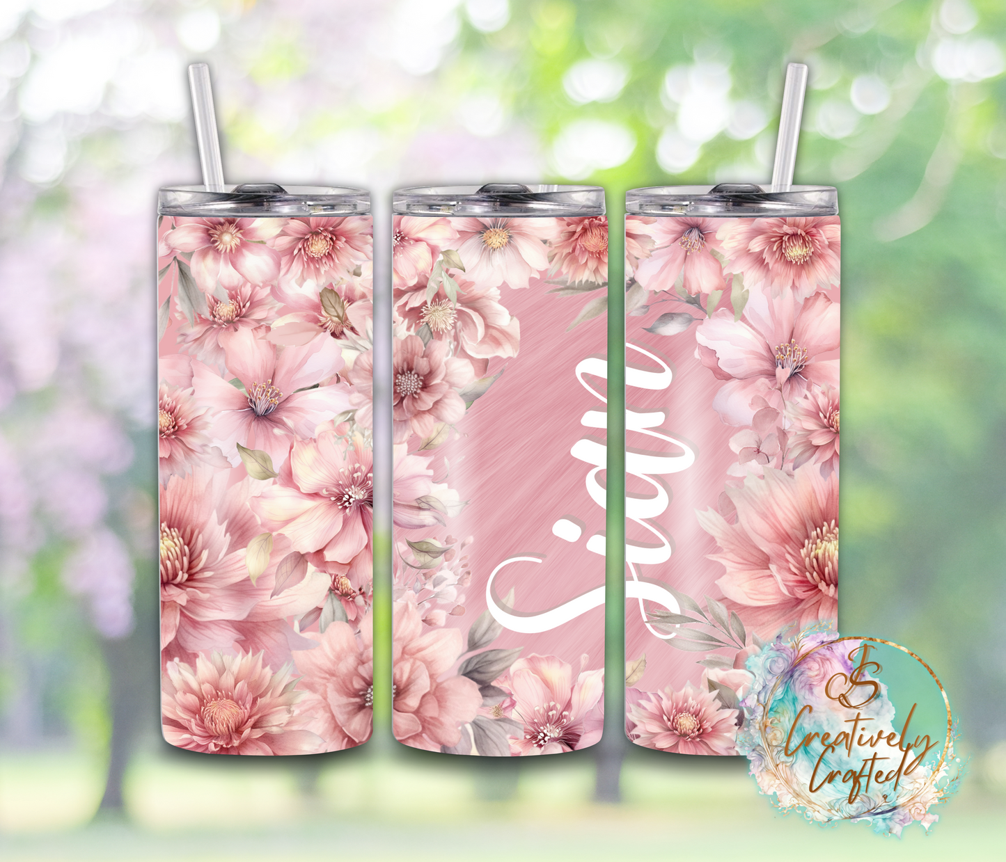 20oz Steel Tumbler - Personalised Pink Flowers Design