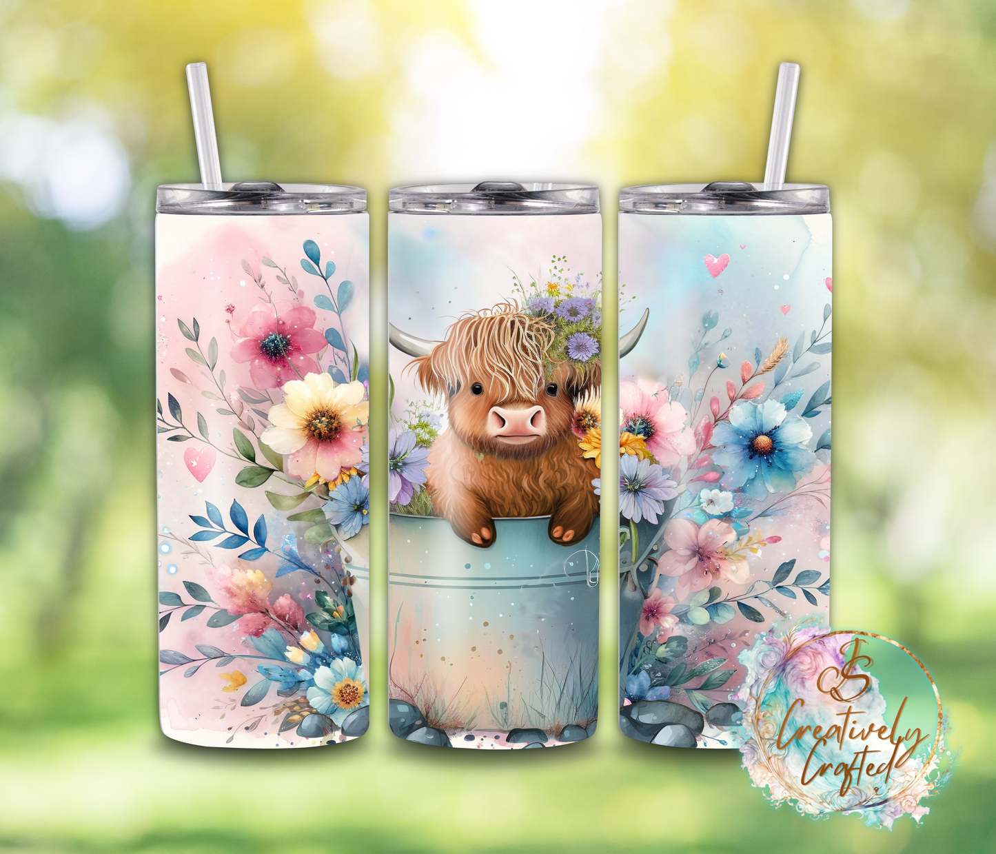 20oz Steel Tumbler - Highland Cow Design