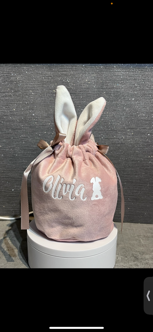 Pink Easter bunny drawstring bag