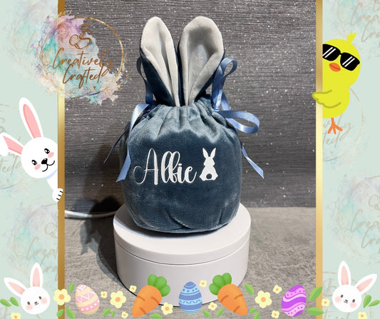 Grey-blue Easter bunny drawstring bag