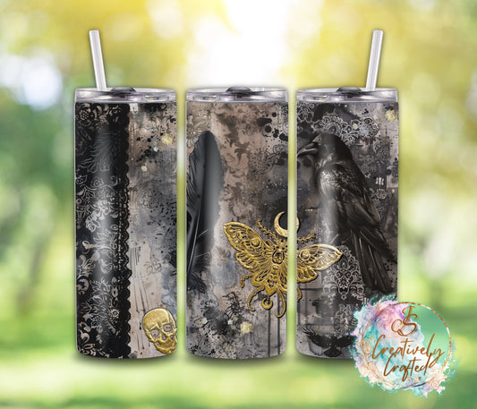 20oz Steel Tumbler - Victorian black and gold, gothic theme